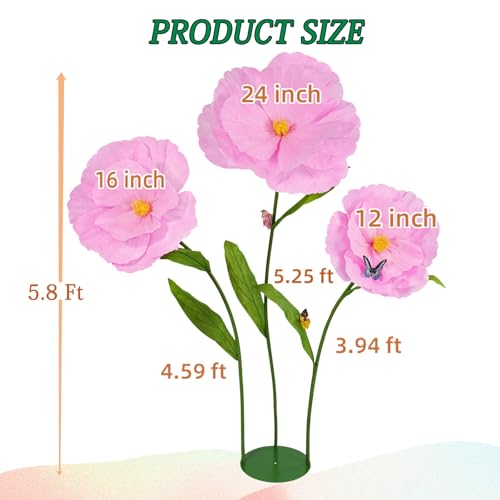 5.8 Ft Giant Artificial Flowers,Large Paper Flower,Huge Poppy Flowers Decoration for Wedding,Hotel,Office,Window Display and Home Farmhouse Decor(Pink) - color: Pink