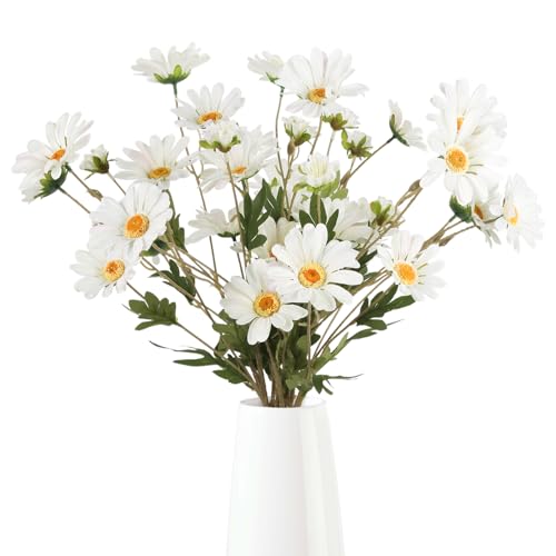 White Artificial Daisy Flowers 6Pcs 29.52” Long Stem Faux Daisies 36 Heads Fake Wild Flowers for Tall Vase Living Room Bedroom Bridal Bouquets Table Centerpieces(White) - color: White