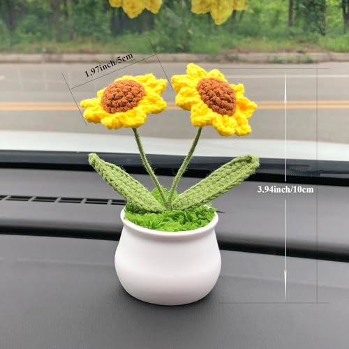Joekaran Crochet Flowers Cute Little Potted Flower, Gift for Birthday, Teacher’s Day, Graduation, Anniversary, Christmas, Decor for Car Dashboard,Home Office Decoration (Sunflower) - color: Sunflower