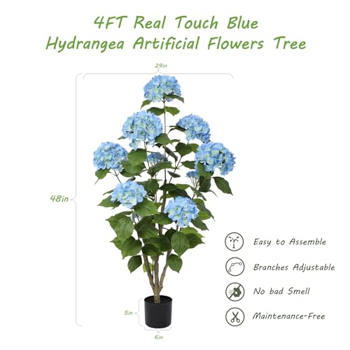 Nafresh 4FT Real Touch Faux Hydrangea Tree Outdoor, 2 Pack Blue Hydrangea Tree Artificial with Vibrant Blooms, Faux Hydrangea Potted Plant for Indoor Outdoor Home Front Porch Pation Decor - color: Blue, size: 4ft