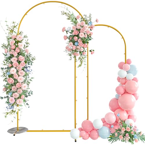 Snughome Arch Backdrop Stand, Set of 2 Metal Balloon Arch Stand (7.2FT+6FT), Gold Wedding Arch Frame for Party, Baby Shower, Holiday, Ideal for Balloon Flower