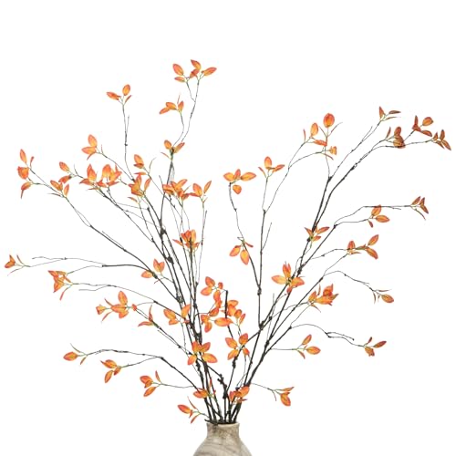DuHouse 34" 5Pcs Artificial Ficus Branches Artificial Fall Greenery Stems Branches for Vase Filler Home Decor Table Centerpieces Garden Decoration(Orange) - color: Orange, size: 34"