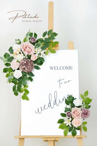 Wedding decor (pack of 2) Welcome Sign Flower Backdrop Garland For Ceremony Reception Wall Easel Home Decoration Entryway Faux Outdoor Board Head Table Decor (Dusty Rose) - color: Dusty Rose