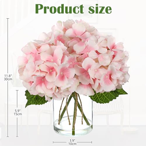 DILATATA Hydrangea Artificial Flowers with Glass Vase, Pink Real Touch Silk Hydrangea Arrangement with Faux Water, Small Faux Floral Centerpiece for Home Decor, Wedding, Bathroom, Shelf, Coffee Table - color: Pink-hydrangea