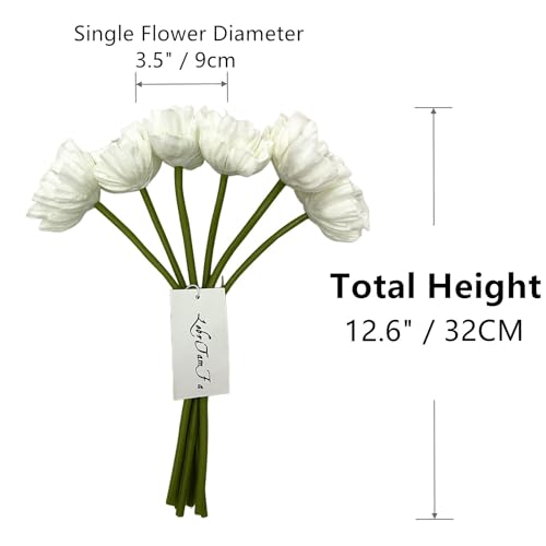 Artificial Poppy Flowers Bouquet High Quaulity Fresh Luxury Vintage PU Faux Silk Flowers - Large Real Touch Blooms for Wedding Birthday Home Decor Table Centerpiece Vase (6, White) - color: White
