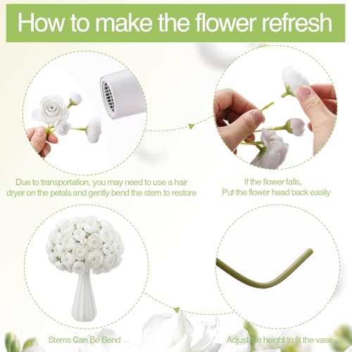 Giegxin 48 Pcs Ranunculus Artificial Flower,Real to Lifelike Peonies Artificial Flower Silk Faux DIY Bouquet for Wedding Bridal Shower Valentine Centerpieces Arrangements Home Decorations(White) - color: White