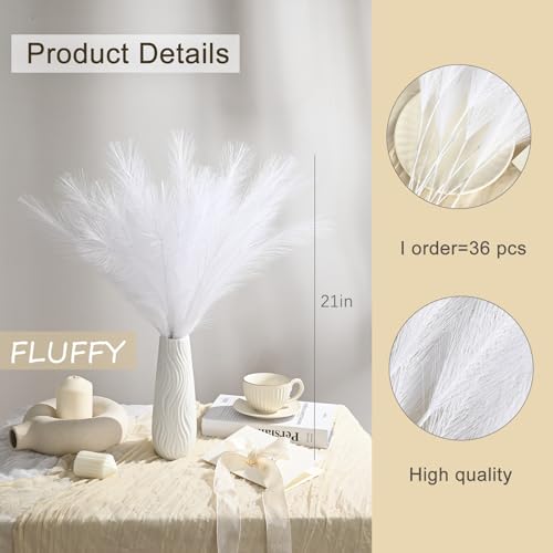 U-LIAN 36PCS White Faux Pampas Grass 21.7 Inch, Small Artificial Pampas Grass Decor for Vase, Fake Fluffy Floral, Artificial Dried Flowers, Dry Plant Home Wedding Boho Decor - color: White, size: 22"-36 PCS