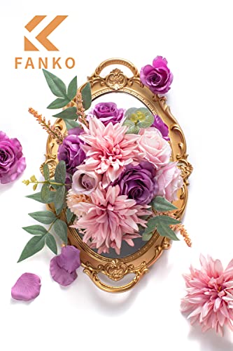 FANKO Artificial Flowers for DIY Bouquet, Purple Blush Pink Faux Rose, Lavender Ivory Fake Flower Rose Dahlia Daisy for Vase, Floral Arrangement, Centerpieces, Wedding, Home Decor, Party Decoration - color: Blush & Purple