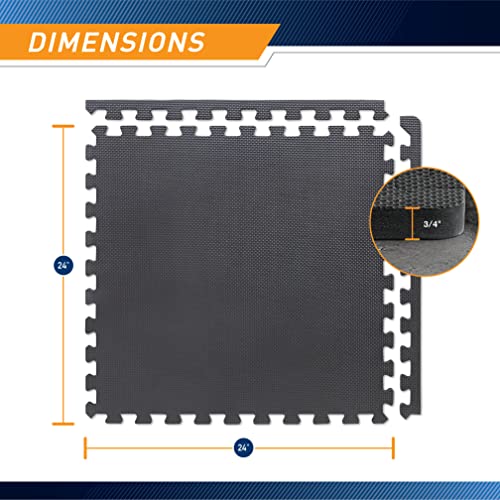 Marcy EVA Foam Interlocking Flooring Mat High Density Non-Slip Tiles for Fitness Equipment, Workout Cushion and Floor Protection - color: Black - 0.75 Inch - 6 Tiles (24 Sq Ft)