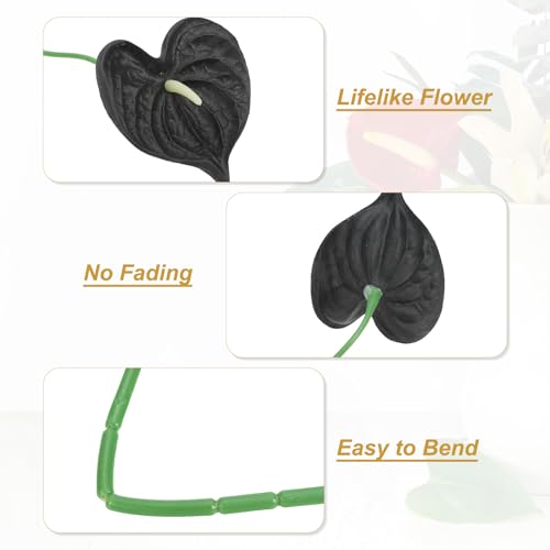 PATIKIL 13" Artificial Anthurium Lily Flowers, 10 Pack Permanent Flower Floral Arrangements Bouquet for Home Decor Bridal Wedding Festival Party, Black - color: Black