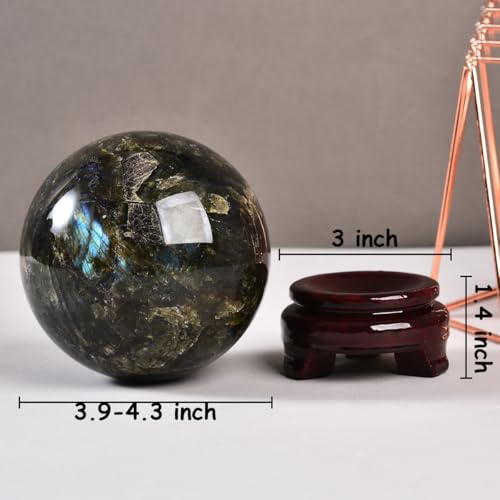 Large Labradorite Crystal Ball with Stand Natural Crystals Sphere Gemstone Ball Meditation Witchcraft Home Decor 100-110mm/3.9-4.3" - color: Labradorite, size: 3.9 - 4.3 inches