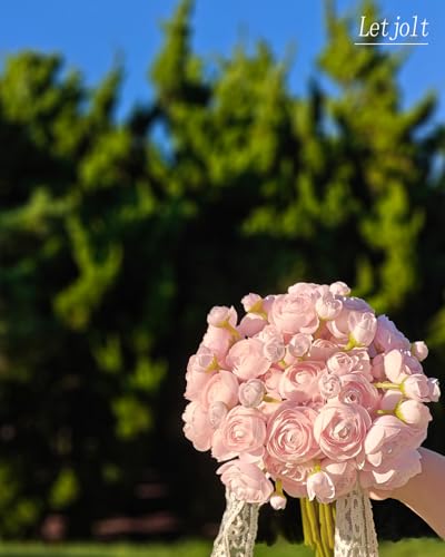 Letjolt Artificial Ranunculus Flower Pink Silk Flowers, 18pcs | Wedding Engagement Centerpieces, Bridal Shower Decorations, Home Decor, Faux DIY Bouquet - color: Pink
