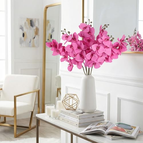 6 Pcs Hot Pink Orchids Artificial Flowers Velvet Silk Faux Phalaenopsis Orchid Stems 30" Long Branch Fake Orchids That Look Real for Tall Vase Wedding Party Centerpieces Home Decor (Hot Pink) - color: Hot Pink