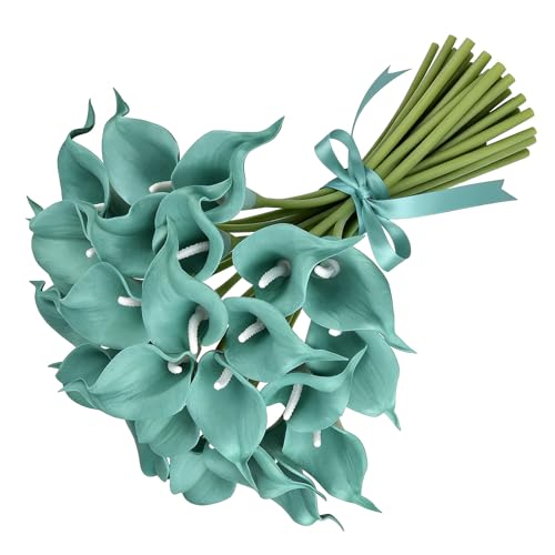 Calla Lily Bridal Wedding Festival Decor Bouquet Real Touch Latex Flower Bouquet Pack of 20 (Turquoise) - color: Turquoise