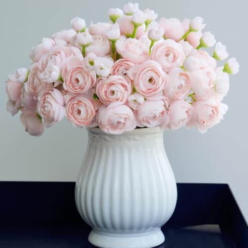 18 Pcs Ranunculus Artificial Flowers Pink Mini Faux Ranunculus Flowers Pink Silk Ranunculus Flowers for Wedding DIY Bouquets Home Decor Arrangements - color: Pink