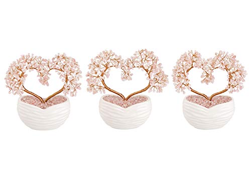 Jovivi Rose Quartz Crystal Heart Money Tree Healing Gemstone Bonsai Tree for Wedding Ceremony Reiki Balancing Energy Meditation Feng Shui Wealth & Good Luck Home Indoor Office Decor 7.87"-8.26" - color: Rose Quartz