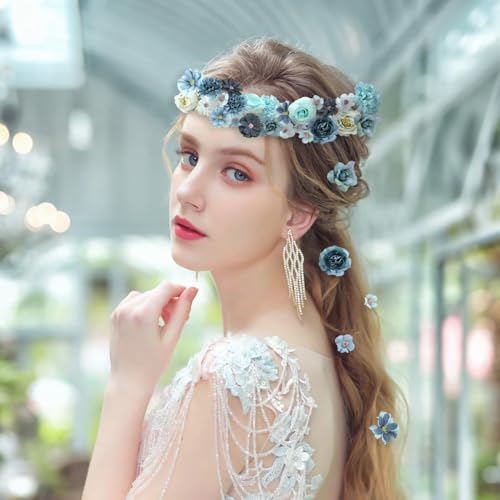 rongflower Faux Flower Heads Small Silk Artificial Flower DIY Fake Mini Flowers Rose Daisy Multicolor Flowers Craft Supplies for Wedding Party Wreath Graduation Season Party Home Decor (45, Blue) - color: Blue