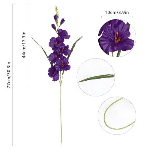 IPOPU 10 PCS Gladiolus Artificial Flowers 30.3 in Silk Gladiolus Flowers with Stems Faux Flower for Home Wedding Office Decoration(Dark Purple) - color: Dark Purple