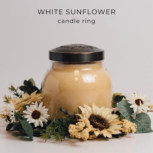 A Cheerful Giver Small Wreath Candle Ring White Sunflower Artificial Floral Decor for Candles Centerpieces & Home Accents