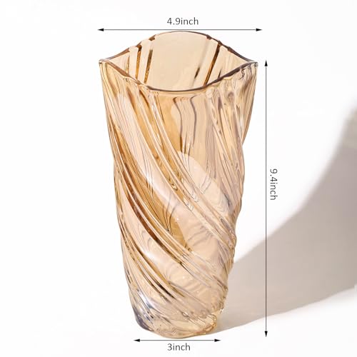 Glass Vase,Elegant Spiral Decorative Centerpiece for Home, Office,Wedding, Stylish Blown Glass Flower Vase - color: Amber, size: 9.4" Hight