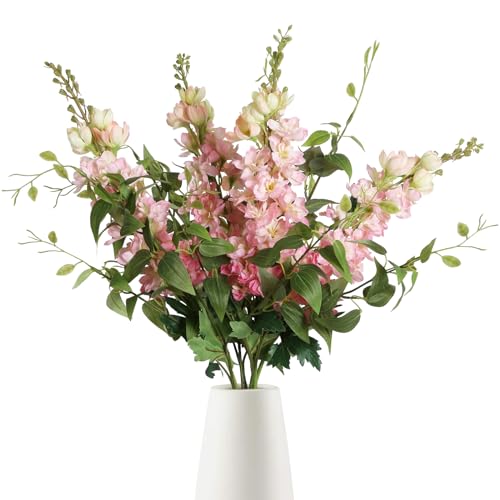 Pink Silk Delphinium Flowers Combo Clematis Greenery 8pcs Long Stem Pink Fake Larkspur Flowers Floral Arrangements for Tall Vase Table Party Home Decor - color: Pink