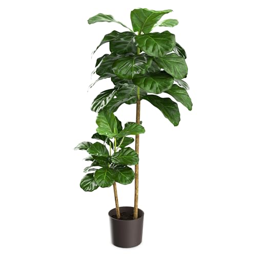 VECELO Artificial Fiddle Leaf Fig Tree 4FT(51in), Tall Fake Floor Plants with Realistic Leaves and Branches in Plastic Pot for Indoor Outdoor Living Room Home Decor - color: Fiddle Leaf Fig Tree(4ft)