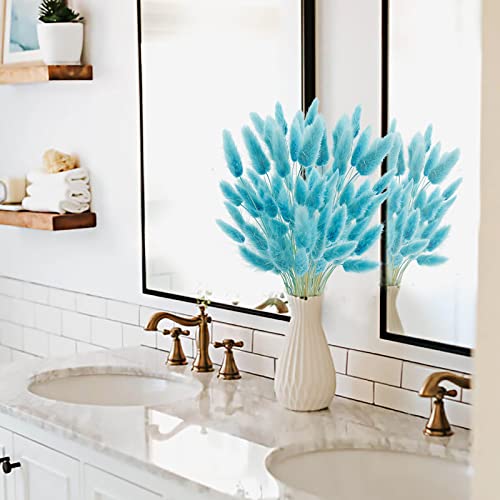 Uieke 120 Pcs Teal Blue Natural Bunny Tails Dried Flowers, 17inch Dried Pampas Grass Decor, Boho Blue Flowers Home Table Decor, Wedding Decorations for Home - color: Light Blue-120pcs