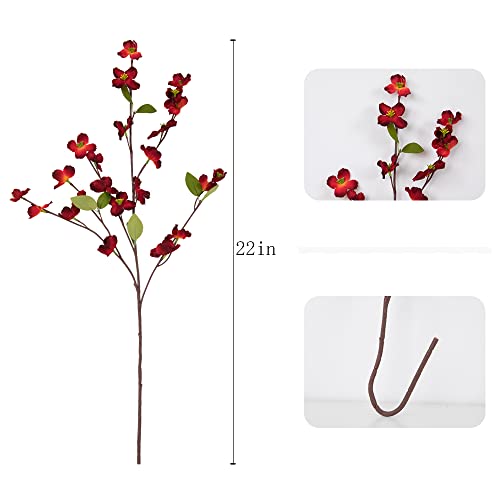 Artificial Flowers Blossom Stems Dogwood Silk Flowers Fake Cornus Bush for Home Decoration Table Centerpieces, 8 PCS (Red) - color: Red