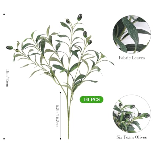 18inch 10PCS Artificial Olive Branches for Vase Faux Olive Stems Fake Greenery Olive Leaves with Lifelike Fruits Tabletop Decor for Centerpieces Indoor Floral Arrangements - size: 18in