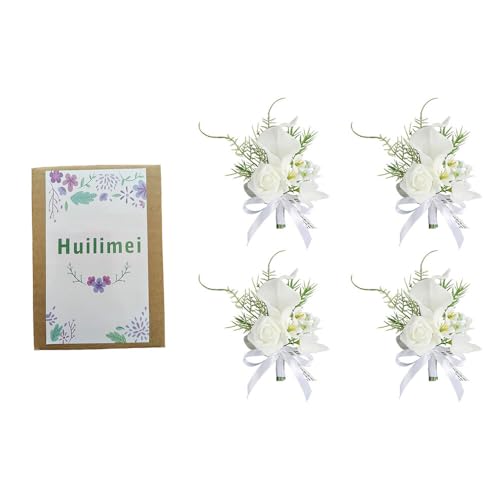 4PCS Calla Lily Boutonniere Handmade Romantic White Corsage Suitable for Wedding Ceremony, Anniversary, Dinner Dance (4), 10 x 14 cm