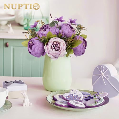 NUPTIO Peony Artificial Flowers for Centerpieces: 2 Pcs 9.4 inch Diam Purple Faux Peony Flowers Fake Flower Balls Arrangement Bouquet Wedding Centerpieces for Tables Wedding Centerpiece Decorations - color: Purple