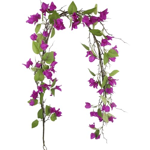 CITYES Artificial Bougainvillea Flowers Garland Purple Silk Bougainvillea Vines UV Resistant Realistic Faux Hanging Flowers Plants for Outdoor Outside Summer Decoration Porch Patio Balcony Yard Wall - color: Purple
