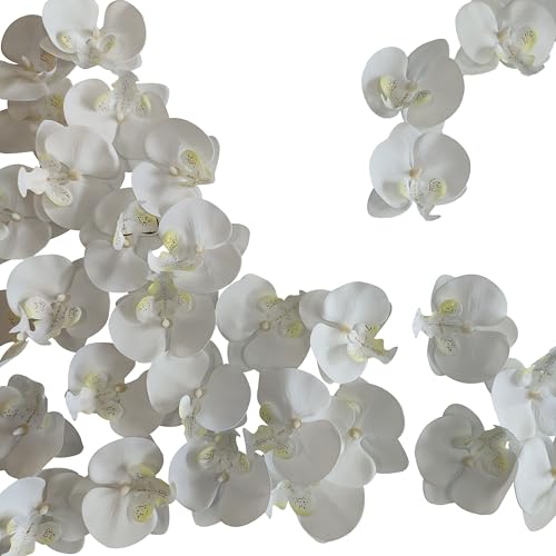 Fake White Orchids Artificial Flowers Heads, 3.5''Fake Orchid Heads for Wedding Floral Bouquet Decor DIY Craft Making Bridal Shower Photography Props (80, White) - color: White