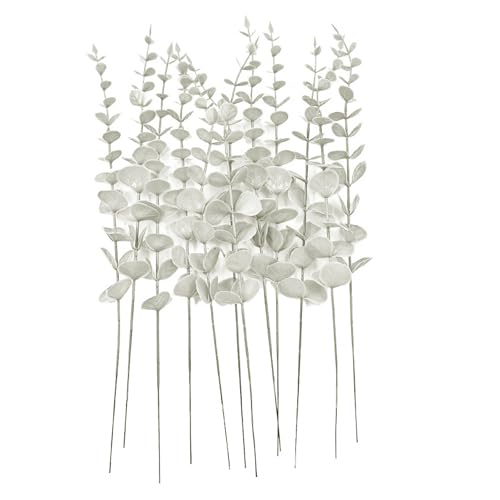 Eucalyptus Stems 12 PCS Artificial Leaves Home Office House Table Decor Wedding Bouquet Ceremony Party Flower Decoration Vase Forever Live Never Fade - color: White