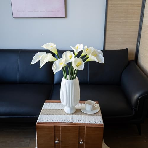 DUYONE Artificial Flowers Calla Lilly 25.6'' Large Fake Bouquet Long Stem Plants 5 Pcs for Home,Living Room,Bedroom,Dining Table,Office,Weddings Party Garden Décor(Creamy White) - color: (No Vase)5pcs Creamy White