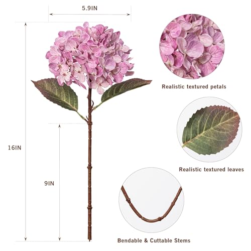 Artificial Flower Fake Silk Hydrangea Heads Bouquet with Stems Bulk for Fall Decoration Table Center Christmas Indoor Outdoor Faux Floral Realistic with Leaves Plants Crafts 8PCS(Pink) - color: Pink