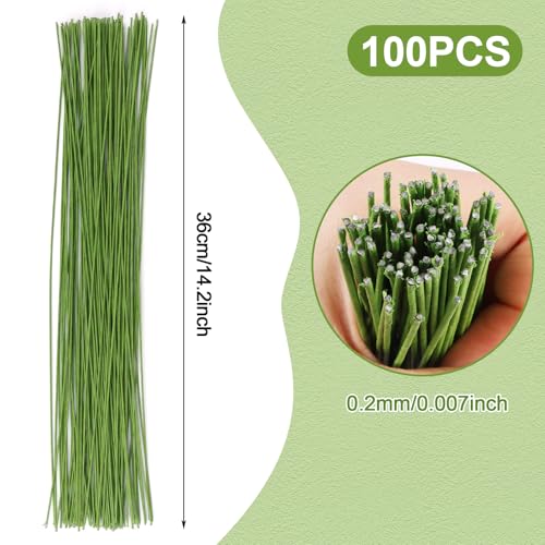 CCINEE 18 Gauge Green Floral Stem Wire, 100 PCS Paper Wrapped Florist Wire for Floral Arrangement DIY Crafts, 14 inch - color: #18 Green, size: #18