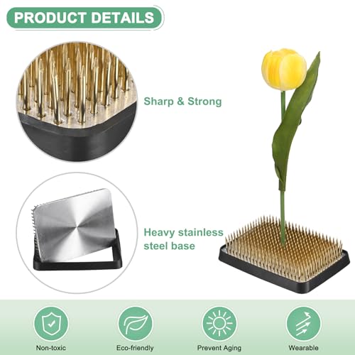 M METERXITY Flower Frog 3.78" x 2.76" Rectangle Copper Floral Arranger Pins Ikebana Holder W Rubber Base for Flower Arrangements/Craft Plant/Home Decor, Floral Kenzan Fixed Tool [1.1cm Pins] - size: 3.78" x 2.76"