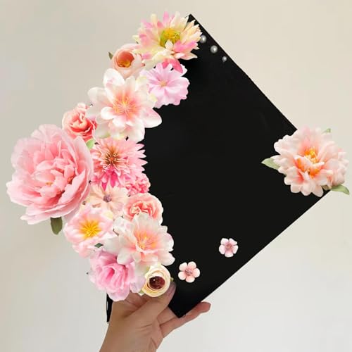 Artificial Flowers Heads Combo Pink Flowers Mix Silk Flowers Heads Faux Rose Bulk for Craft Garland Graduation Cap Wedding Bridal Baby Shower Home Party Decoration DIY Cake Decor - color: Pink