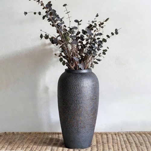 Rustic Ceramic Vase – 13.8" Large Black Ceramic Vase for Home Decor, Modern Terracotta Floor Vase for Living Room, Entryway, Kitchen, Black Vases for Centerpieces, Housewarming Gifts - color: Black and Brown, size: 13.8in