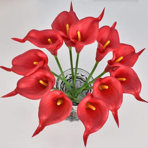 Calla Lily Bridal Wedding Festival Decor Bouquet Real Touch Latex Flower Bouquet Pack of 20 (red) - color: Red