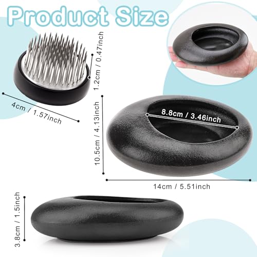 Folmywy Ikebana Flower Frog Vase Kit Japanese Flower Arrangement with 1.57 Inch Kenzan Ceramic Flower Stem Holder Black Round Frog Bowl for Table Centerpieces DIY Art Supplies (5.51x4.13in) - color: Black