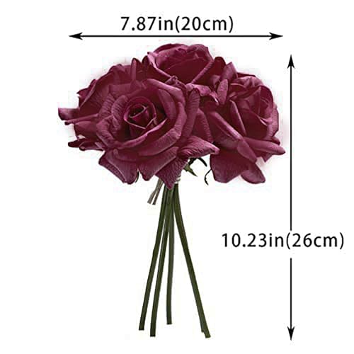 Artificial Roses-10-pcs Soft Touch Fake Flowers with Stems, Realistic Bridal Bouquet & Bulk Home Party Wedding Decor Roses - color: Rose Red 10pcs