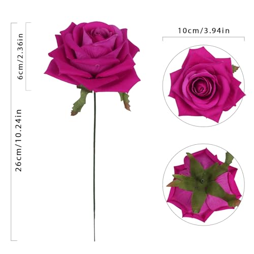 Artificial Roses 16pcs Velvet Deep Pink Roses Silk Flowers 3.94" Roses Artificial Flowers for Wedding Flowers for Centerpieces Home Party Decor (Deep Pink) - color: 3.94" Deep Pink