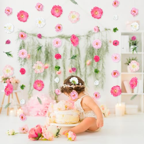 K KUMEED 8 PCS Artificial Flowers Hanging Decorations,Pink Hanging Flowers Garland with Hooks Spring Party Decorations for Wedding Party Background Birthday Baby Shower Home Birthday Decorations