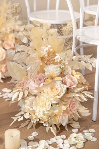 TINGE TIME Free-Standing Artificial Flower Set of 2, Table Centerpiece with Rubber Pad, Silk Fake Flower for Wedding Centerpiece Archway Aisle Welcome Entrance (Champagne&Pink) - color: Champagne&pink