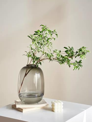 GeLive Smoked Glass Vase, Solid Colored Glass Vase, Clear Tabletop Vase, Flower Arrangement for Long Stem Branch Artificial Plant Home Indoor Centerpiece Decoration (Smoky Gray) - color: Smoky Gray