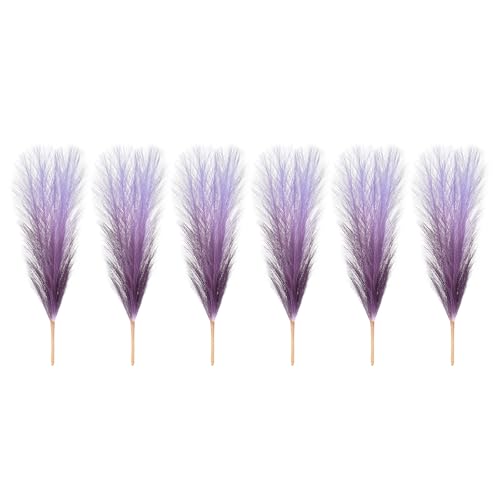 PATIKIL 17 Inch Faux Pampas Grass, 6 Pcs Boho Decor for Home Decoration Artificial Tall Fluffy Stems for Wedding Flower Party Vase Arrangement Centerpieces, Gradient Dark Purple - color: Dark Purple
