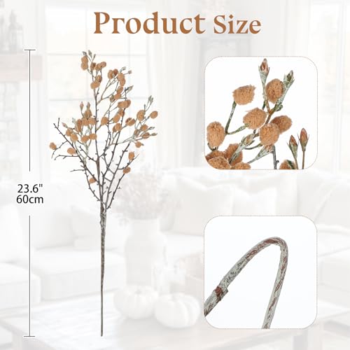 GnFlus 3Pcs Artificial Cotton Branches Fake Flowers for Spring Winter Indoor Boho Decoration,Faux Long Stem Artificial Flowers for Wedding Home Office Bedroom Party Table Centerpieces Decor Brown - color: Cotton - Brown
