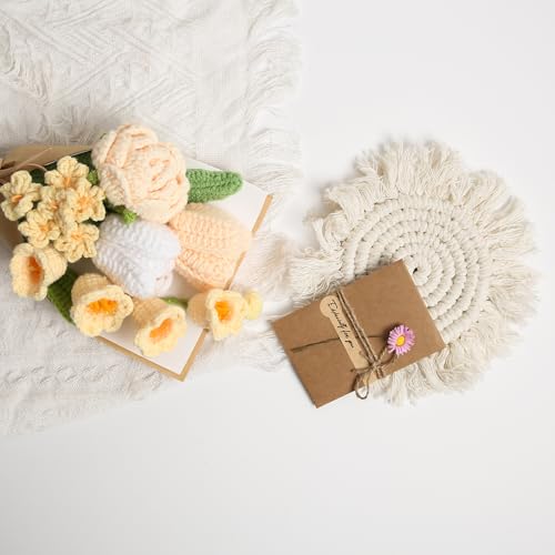 Crochet Flower Bouquet, Handmade Knitted Faux Crochet Flowers for Home Decor Valentine’s Day Anniversary Weddings Birthdays Mother’s Day, Includes Gift Bag and Greeting Card(Mini Yellow) - color: Mini Yellow